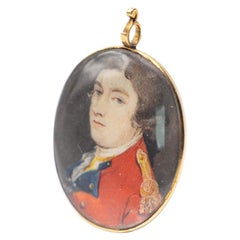 Antique Fine Georgian Original Military Portrait Miniature of a Young Officer circa 1790