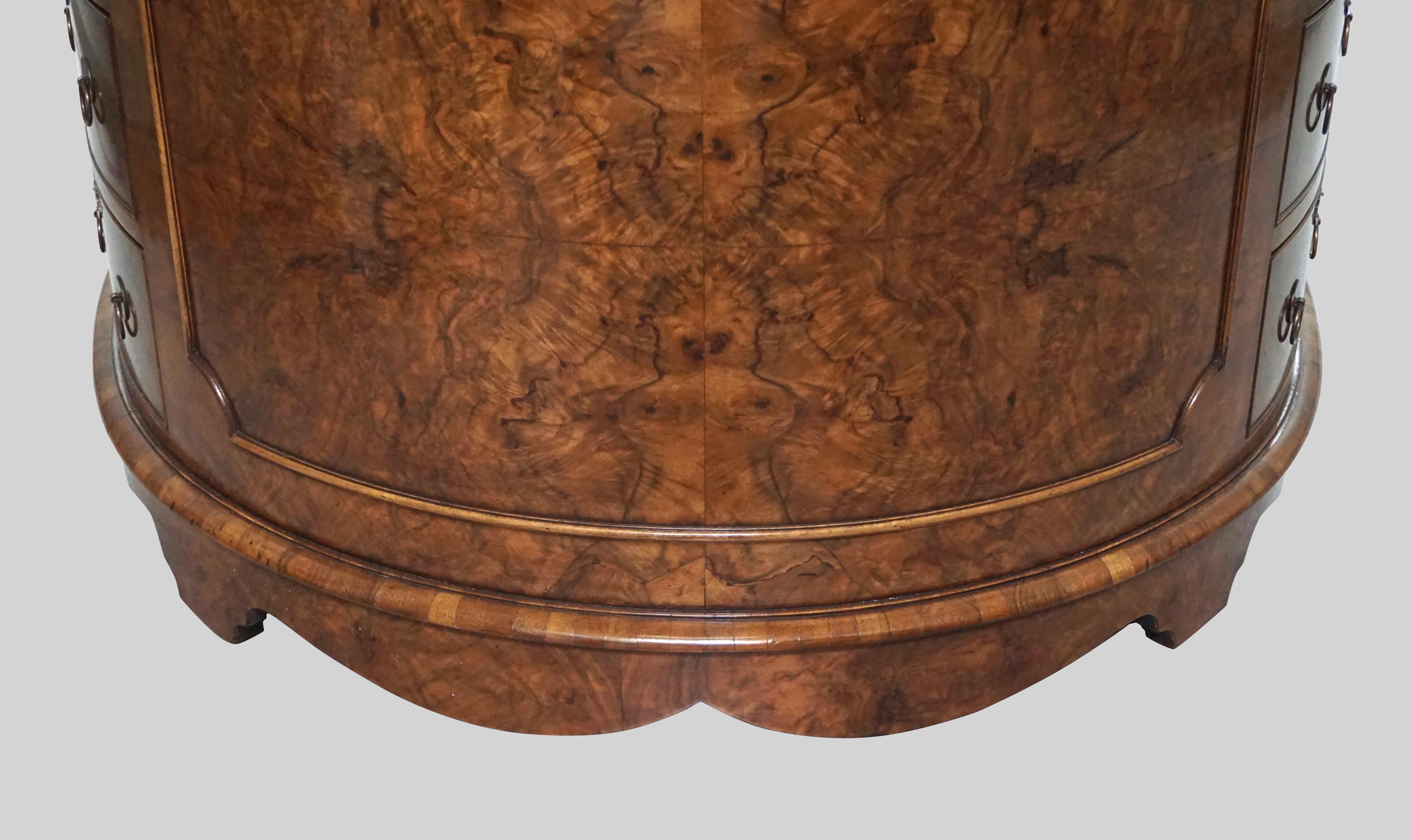 Fine Georgian Style Burl Walnut Oval Partners Desk with Tooled Leather Top 5