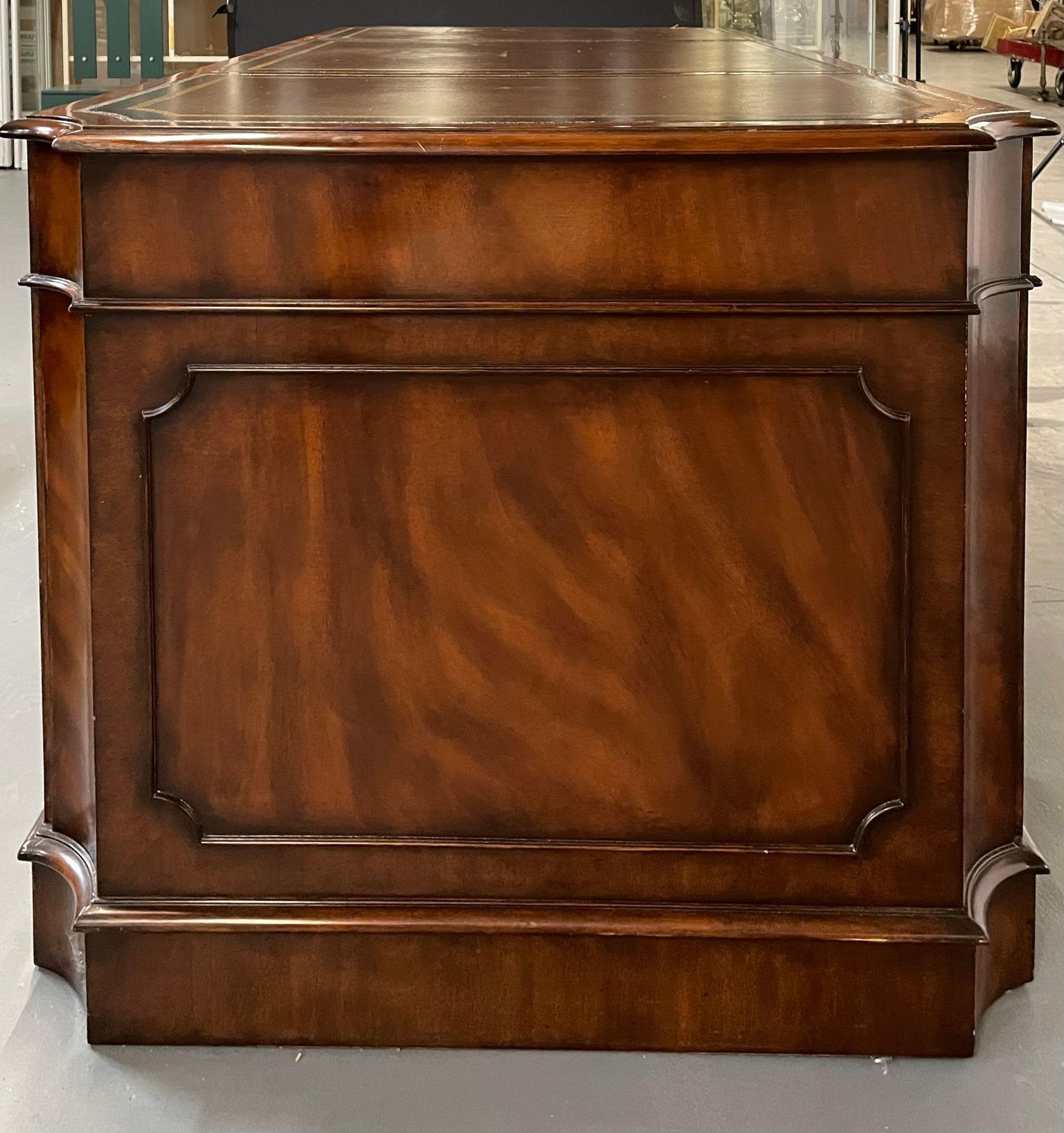 Fine Georgian Style Partners Desk, Executive Desk, Tooled Leather Top, Baker 5