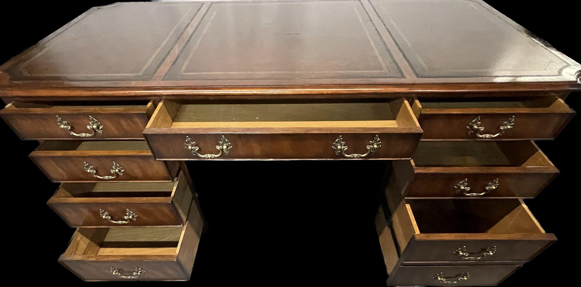 Fine Georgian Style Partners Desk, Executive Desk, Tooled Leather Top, Baker 8