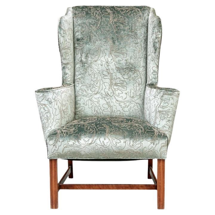 Fine Georgian Style Upholstered Wing Chair For Sale