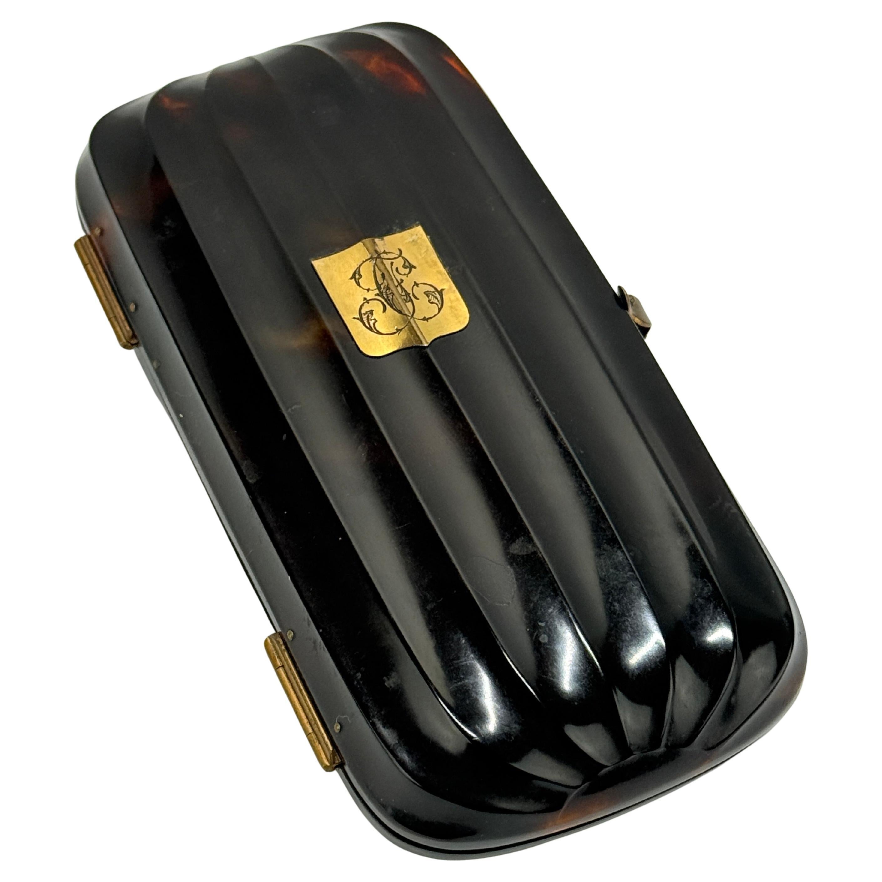 Fine Georgian Tortoiseshell Cigar Case With Gilt Monogram, 19th Century For Sale