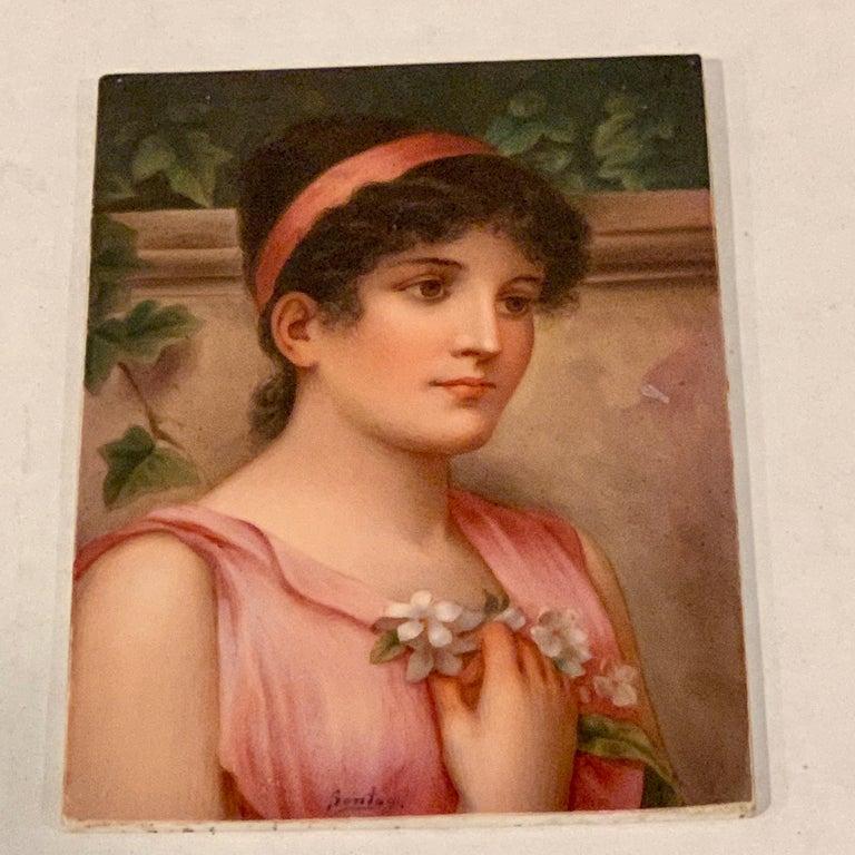 Fine German Painting on Porcelain of a Garden Muse For Sale 8