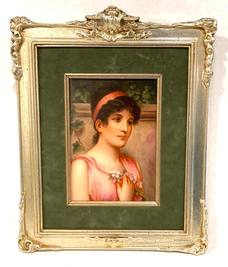 Fine German painting on porcelain of a Garden Muse, artist-signed 