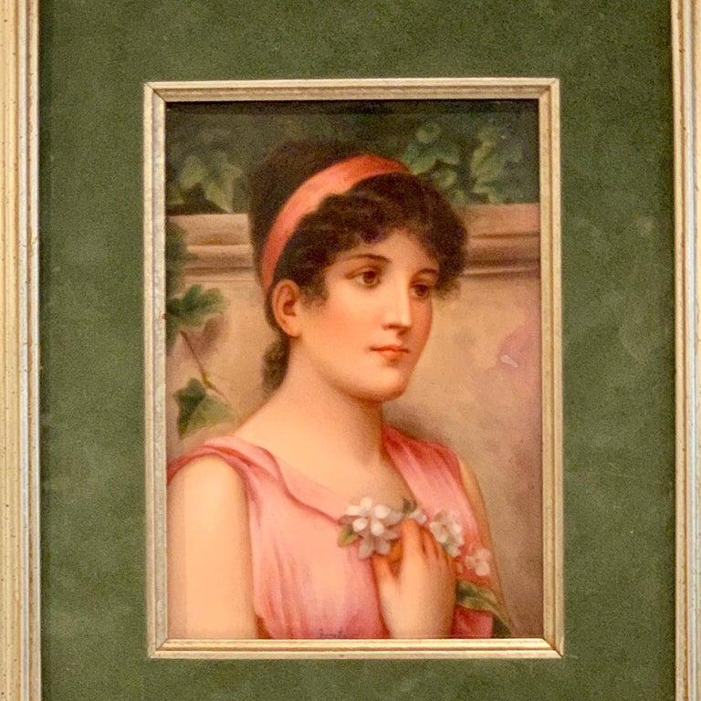 Fine German Painting on Porcelain of a Garden Muse In Good Condition For Sale In West Palm Beach, FL