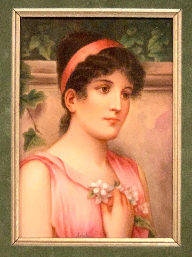 Fine German Painting on Porcelain of a Garden Muse For Sale 1