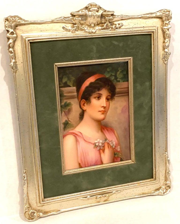 Fine German Painting on Porcelain of a Garden Muse For Sale 2