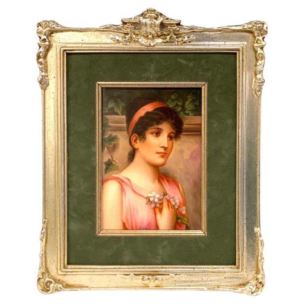 Fine German Painting on Porcelain of a Garden Muse For Sale