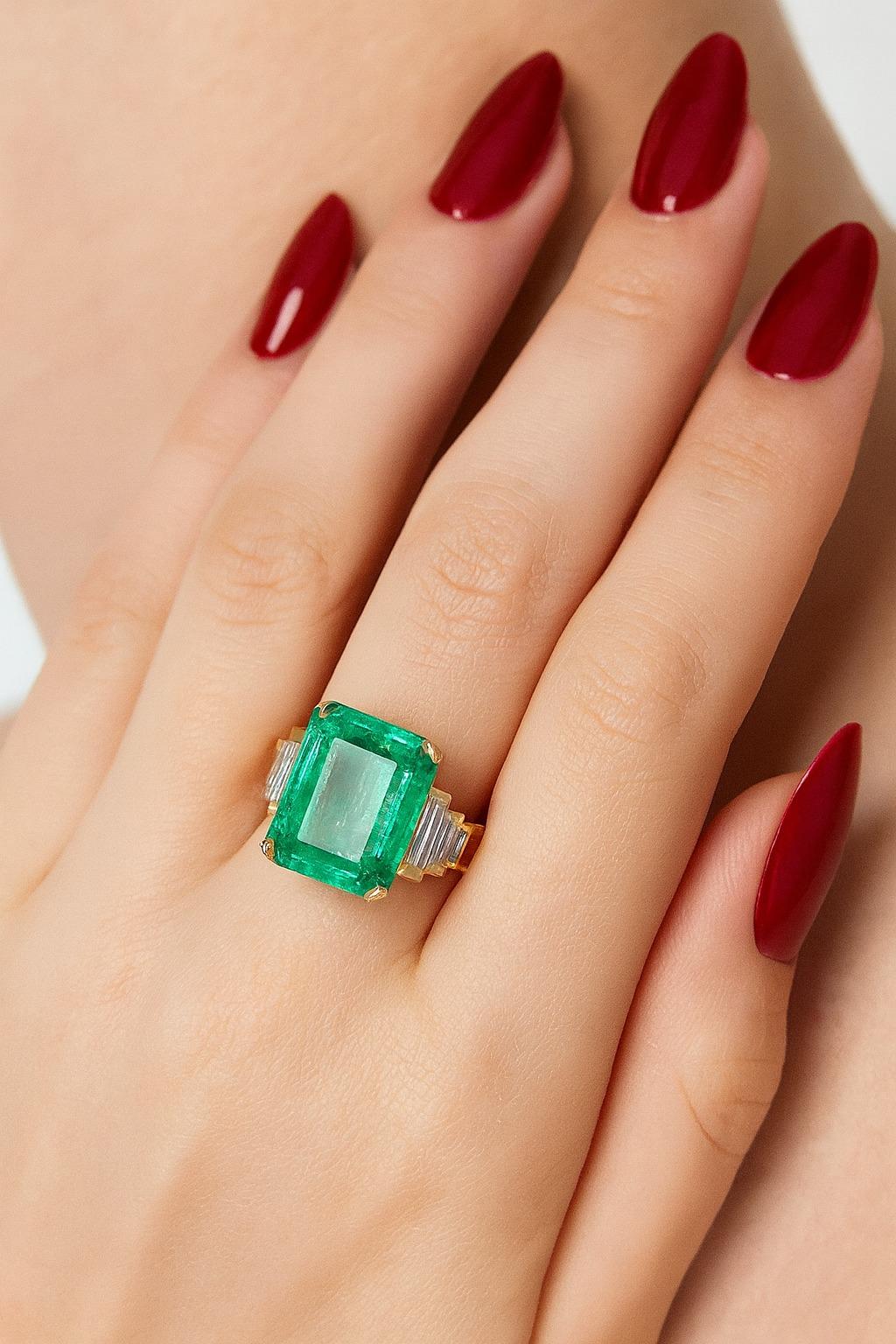 Fein GIA zertifiziert natürlichen kolumbianischen Smaragd & Diamant Solitär-Ring (Smaragdschliff) im Angebot