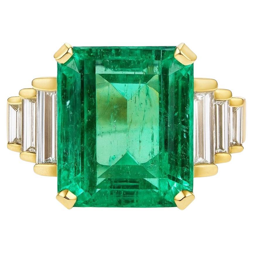 Fein GIA zertifiziert natürlichen kolumbianischen Smaragd & Diamant Solitär-Ring im Angebot