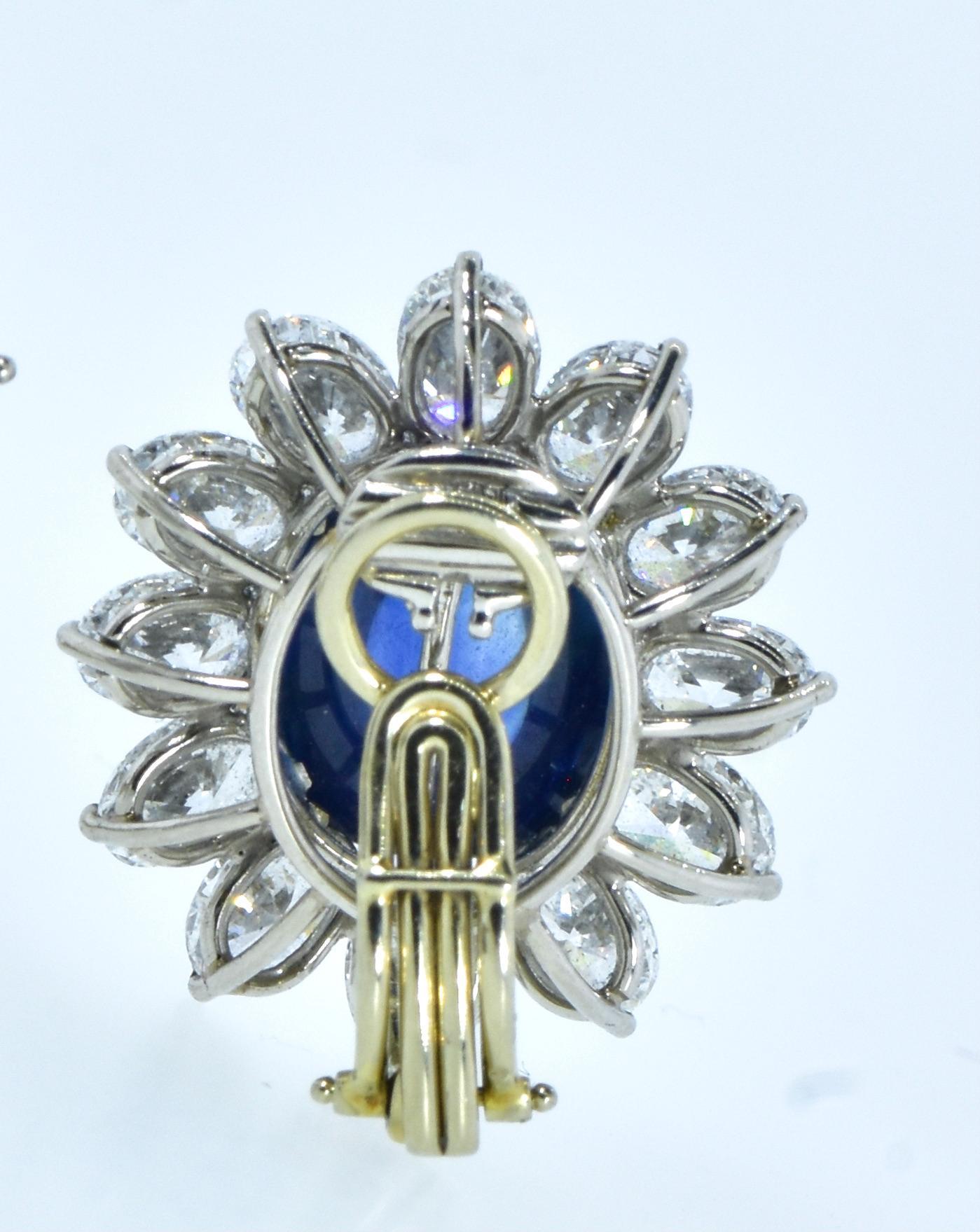 Fine GIA graded Sapphires, 16.77cts., with White Diamonds in 18K Earrings For Sale 4
