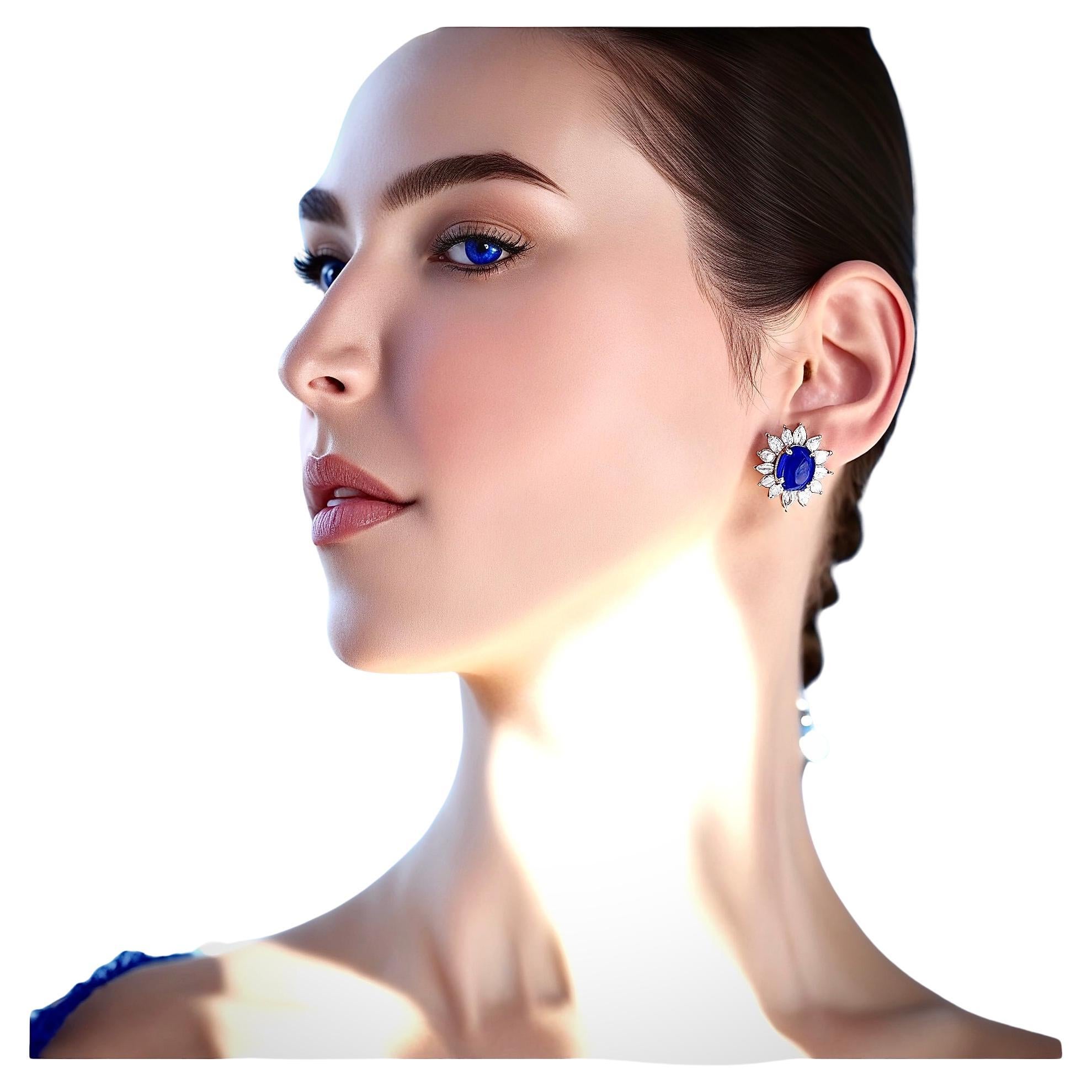Fine GIA graded Sapphires, 16.77cts., with White Diamonds in 18K Earrings