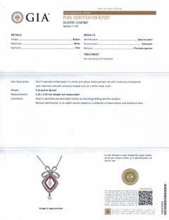 Fine GIA Natural Saltwater Pearl Ruby Diamond  Edwardian Platinum Gold Necklace