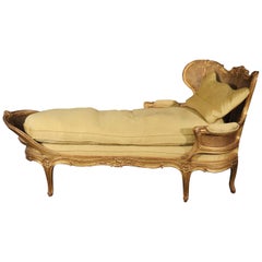 Antique Fine Gilded Carved French Louis XV Chaise Lounge Daybed Recamier, circa 1900