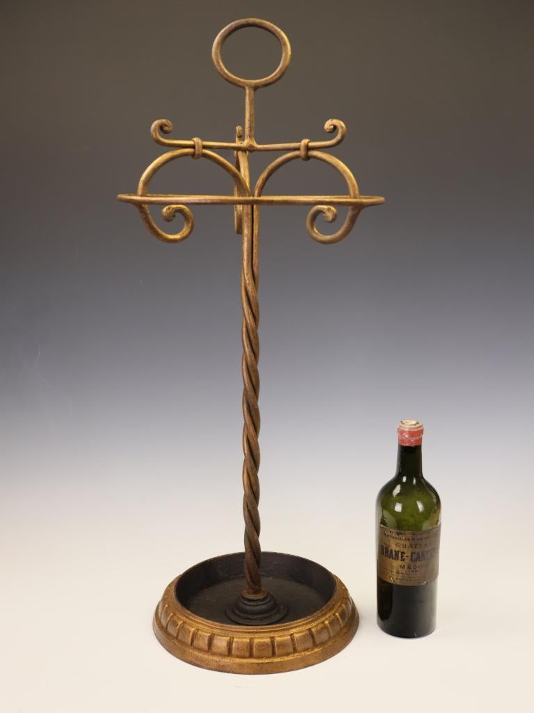 French Fine Gilded Hand-Forged Wrought Iron Stick or Umbrella Stand For Sale