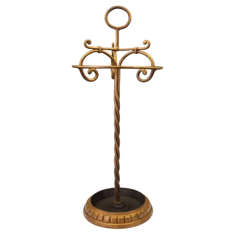 Fine Gilded Hand-Forged Wrought Iron Stick or Umbrella Stand For Sale