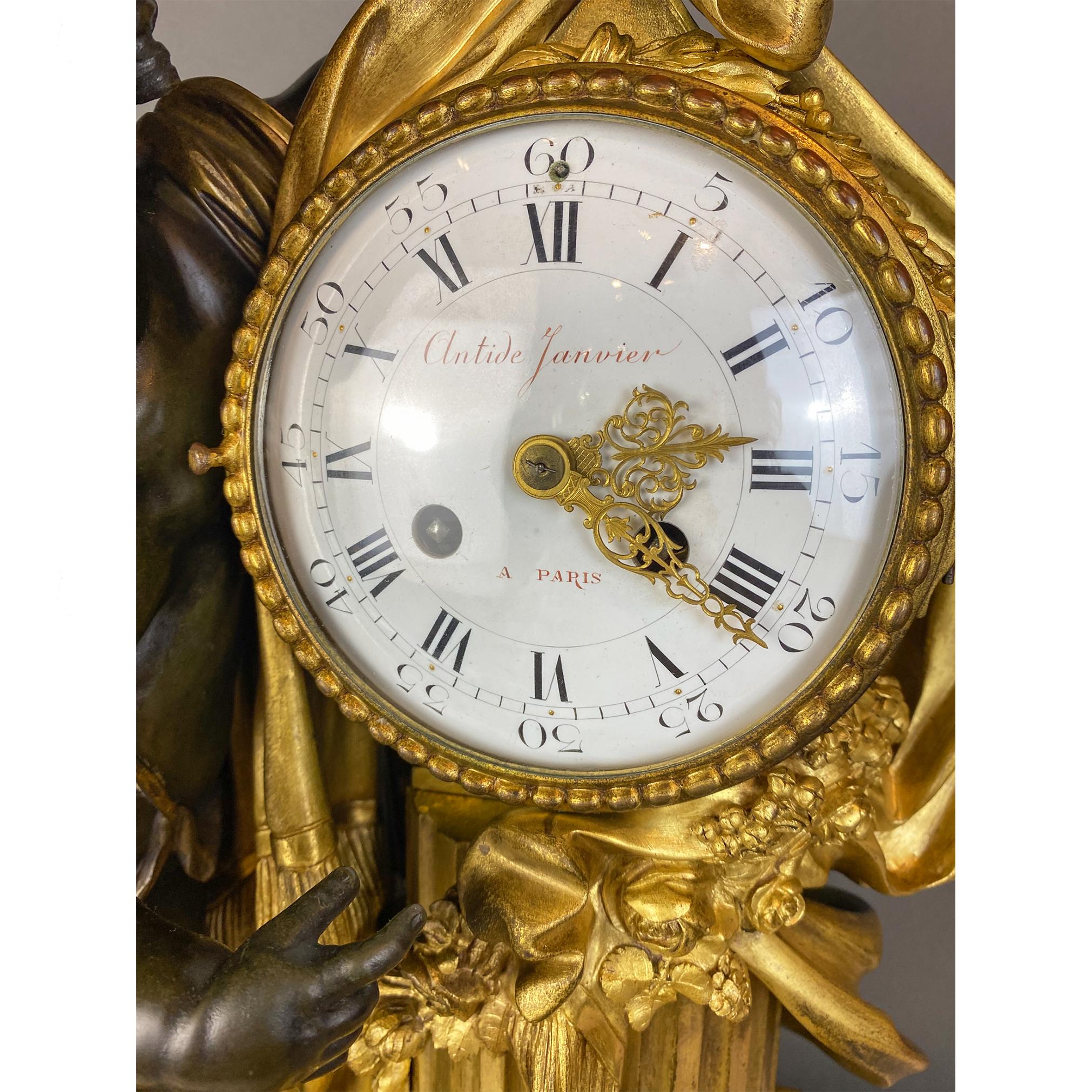 Fine Gilt and Patinated Bronze Mantel Clock with Putti by A Paris In Good Condition For Sale In New York, NY