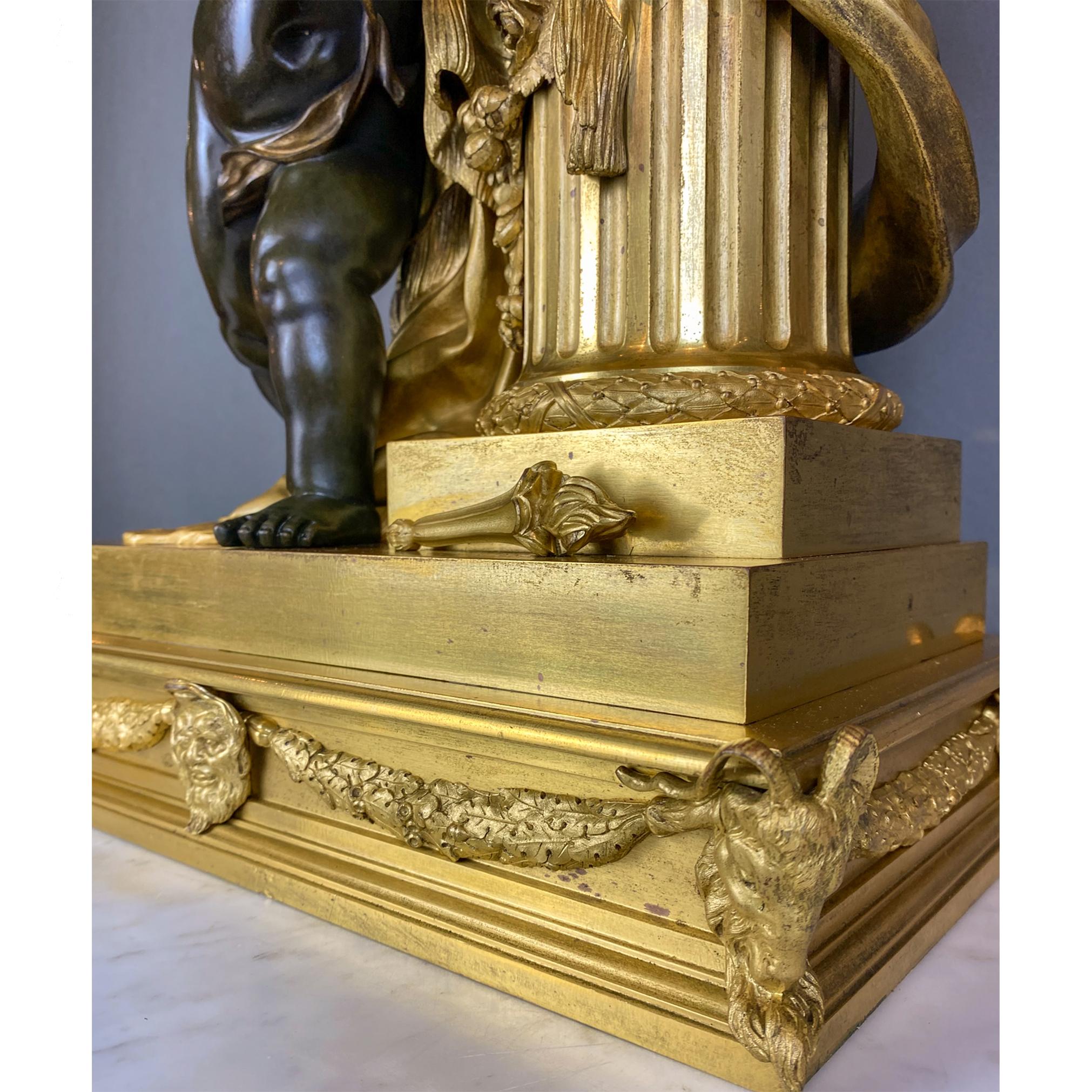 19th Century Fine Gilt and Patinated Bronze Mantel Clock with Putti by A Paris  For Sale