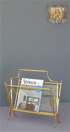 Porte-revues ou porte-revues en laiton doré de la Maison Bagues, France, années 1950