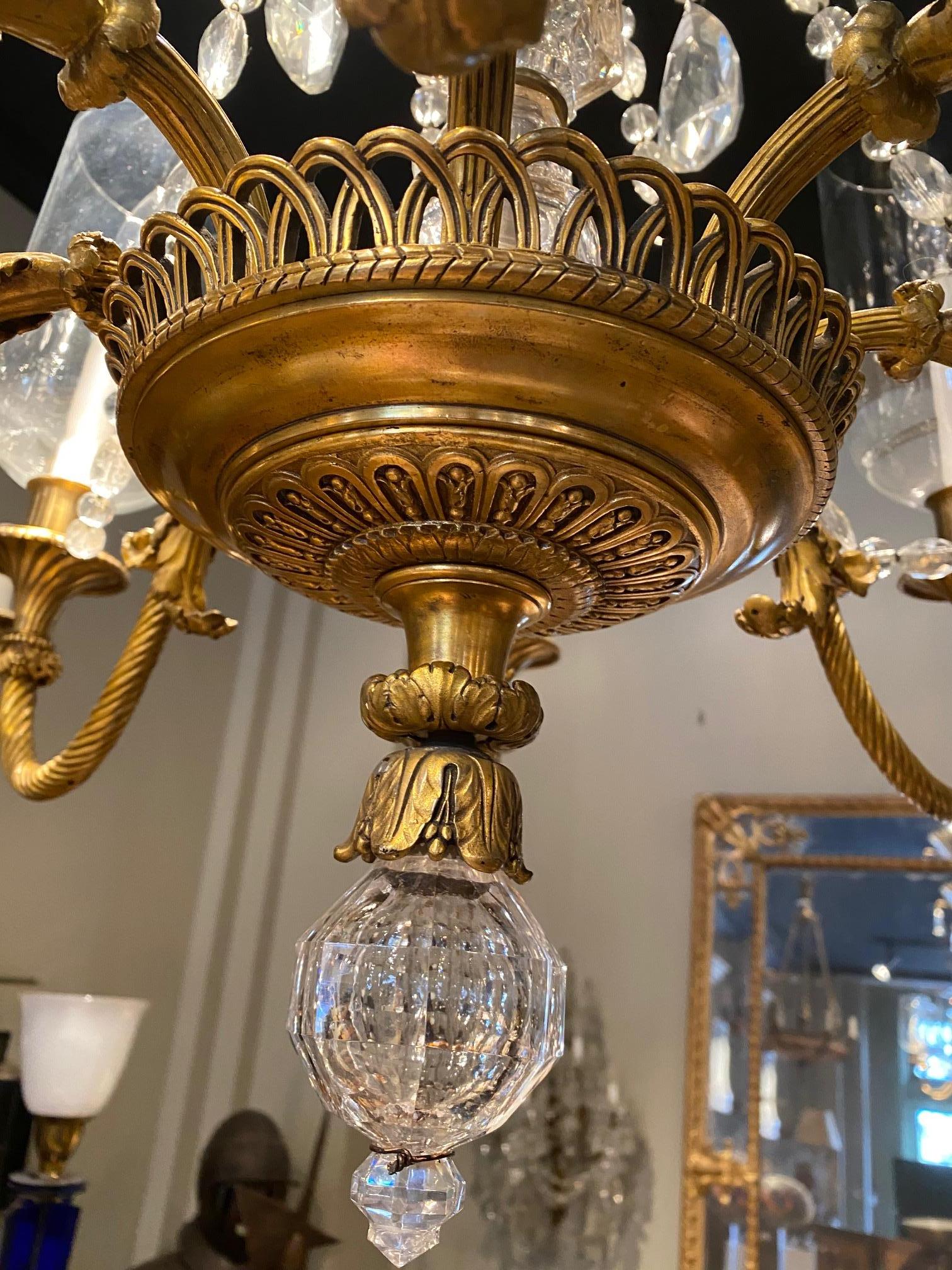 Very Fine Neoclassical Gilt Bronze and Crystal Chandelier by Maison Baguès For Sale 11