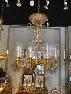 Fine Gilt Bronze and Crystal Chandelier Attributed to Gagneau Freres