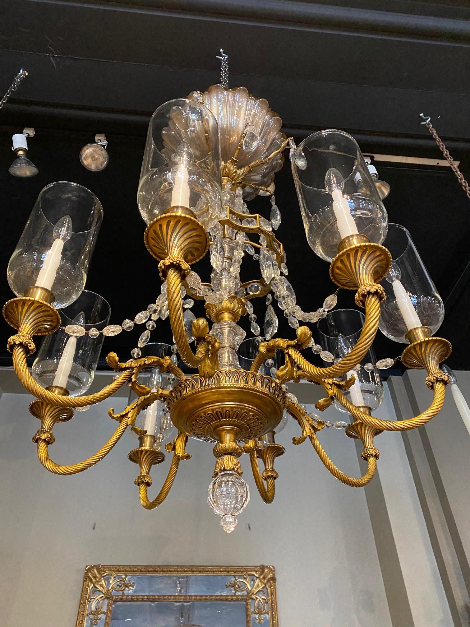 French Very Fine Neoclassical Gilt Bronze and Crystal Chandelier by Maison Baguès For Sale
