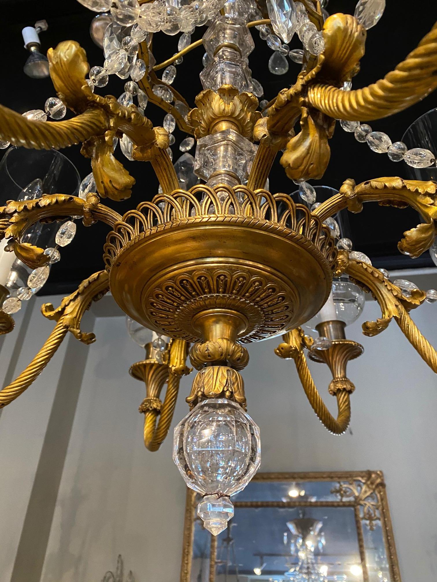 Very Fine Neoclassical Gilt Bronze and Crystal Chandelier by Maison Baguès In Good Condition For Sale In Montreal, QC