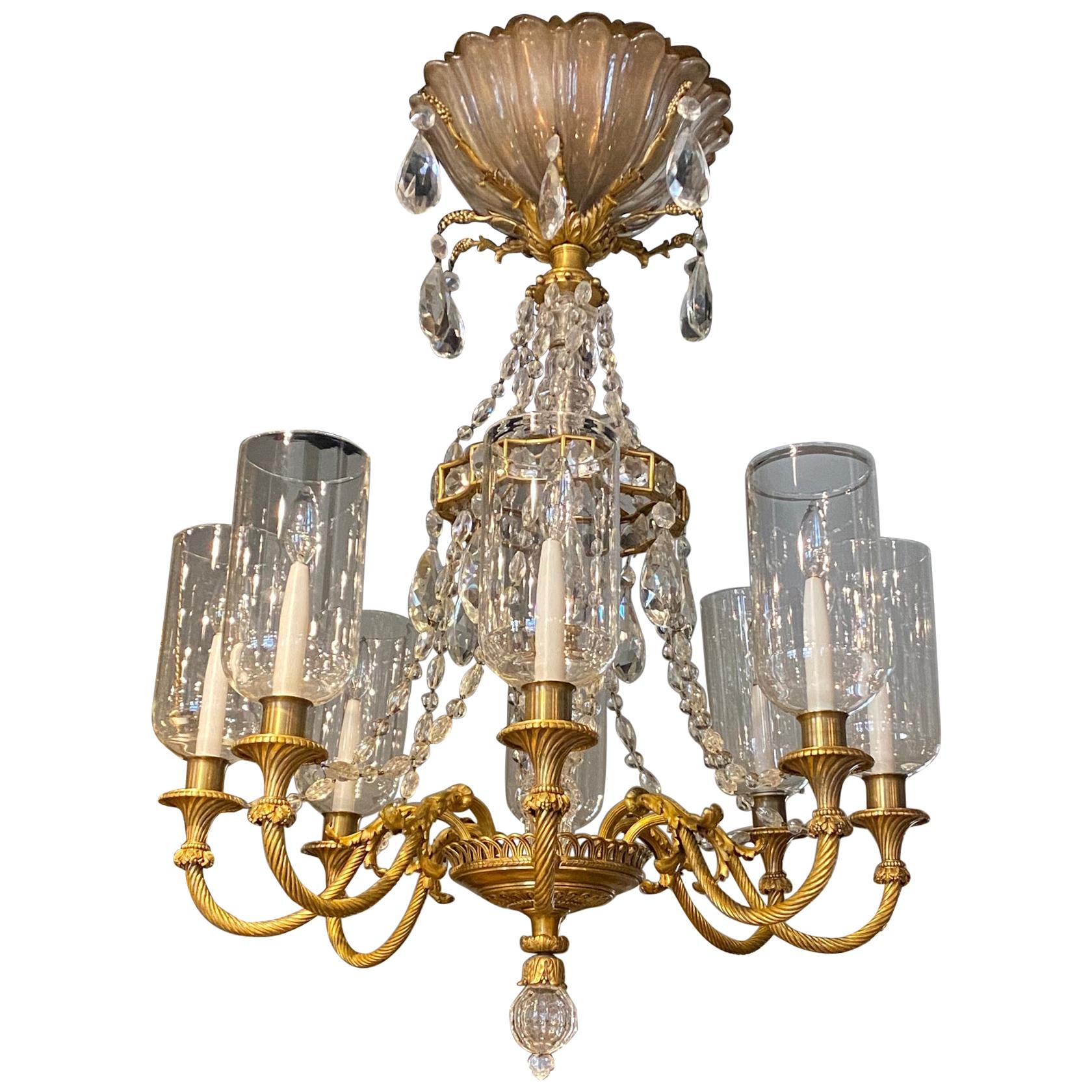 Very Fine Neoclassical Gilt Bronze and Crystal Chandelier by Maison Baguès For Sale