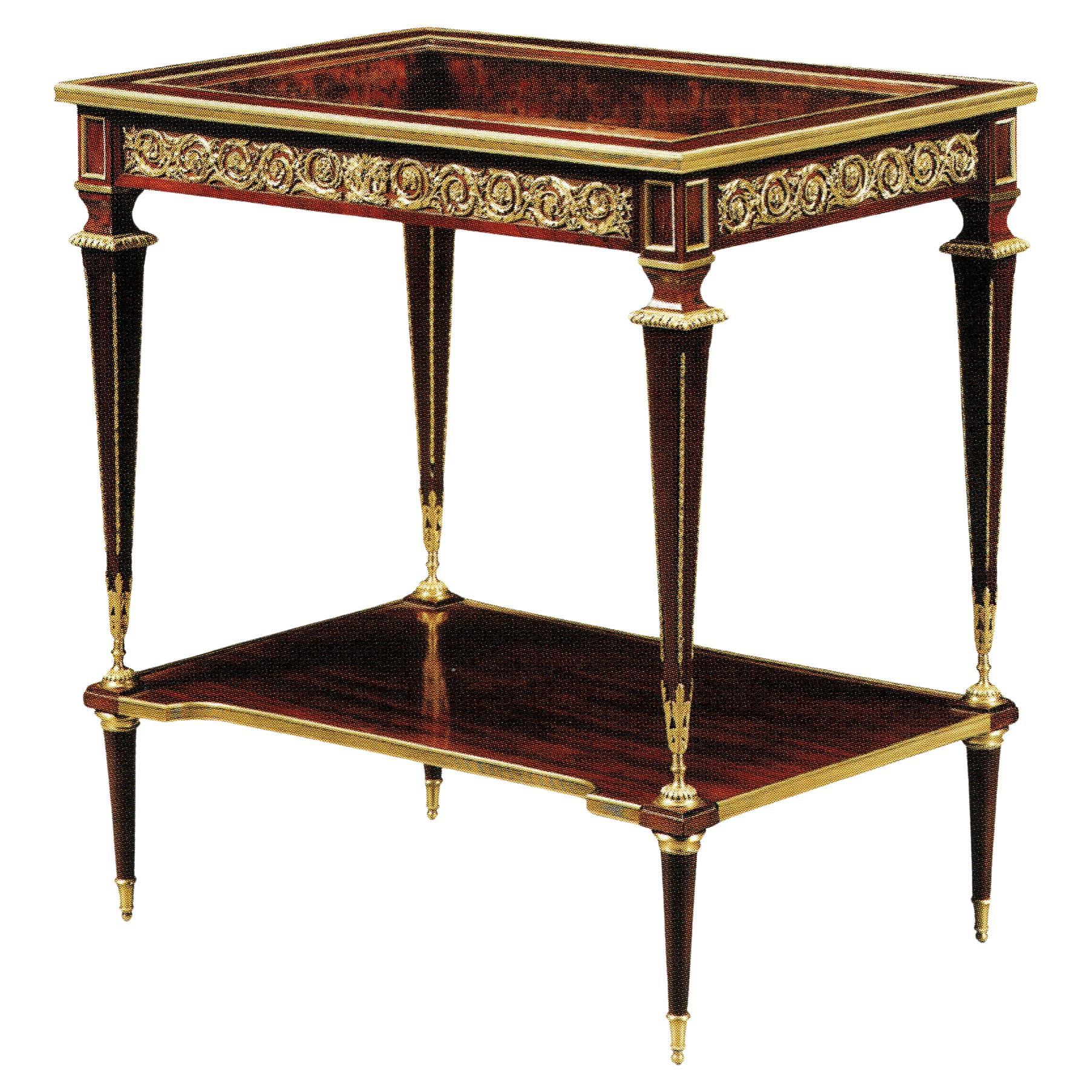 Vitrine-Tisch aus vergoldeter Bronze und Mahagoni, Att. François Linke