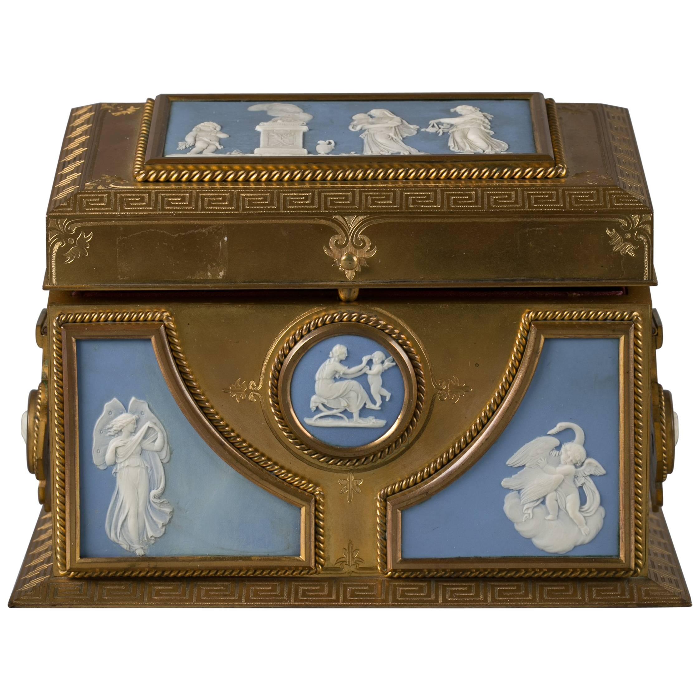 Fine Gilt Bronze and Wedgwood Two-Handled Casket, circa 1875 For Sale