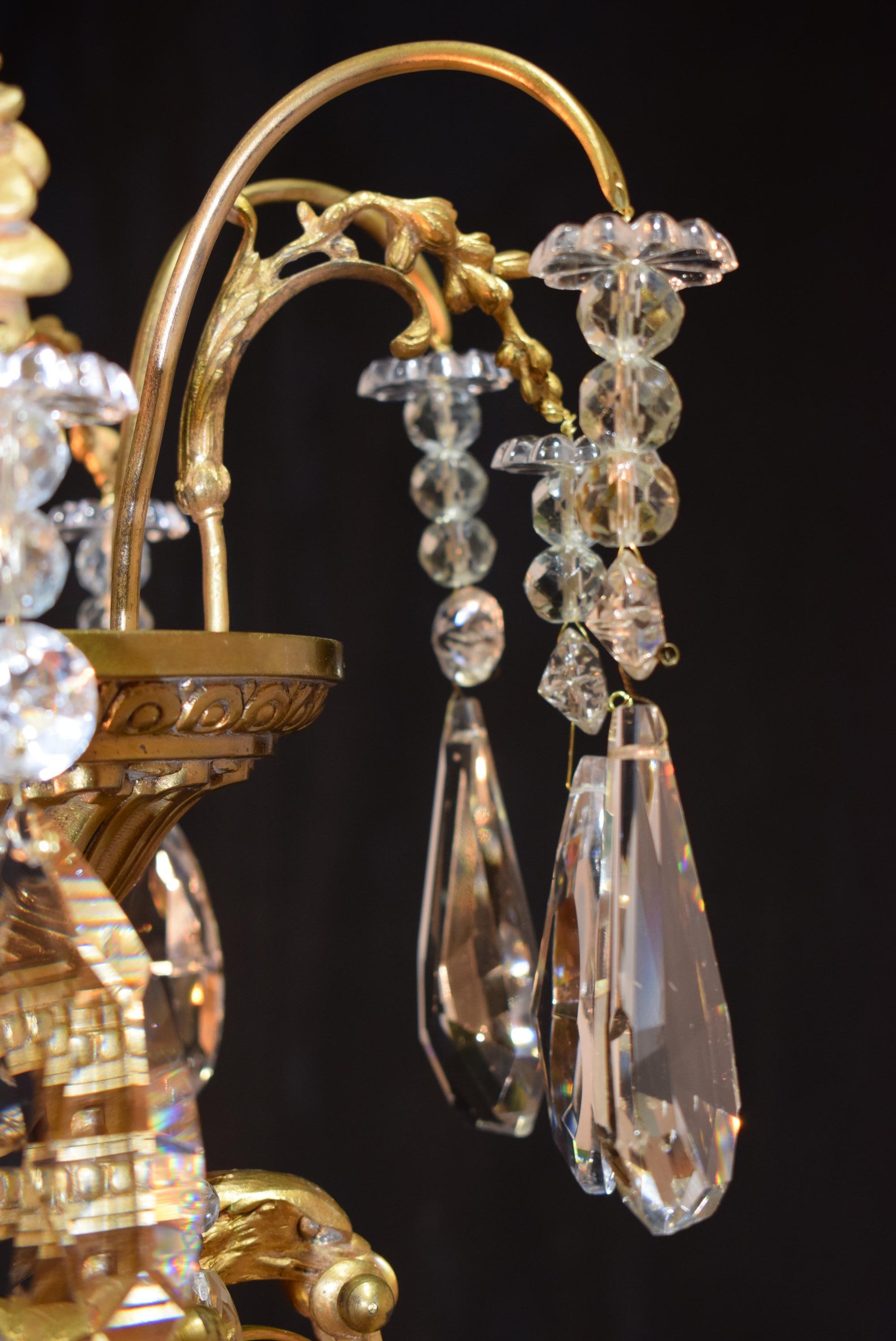 Fine Gilt Bronze and Crystal Chandelier In Excellent Condition For Sale In Atlanta, GA