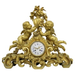 Antique Fine Gilt Bronze Figural Mantel Clock