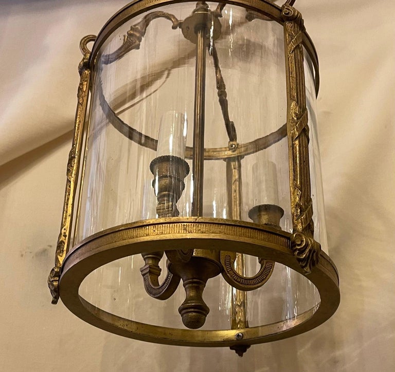 Fine Gilt Bronze Petite Readed X-Pattern Louis XVI Curved Glass Lantern ...