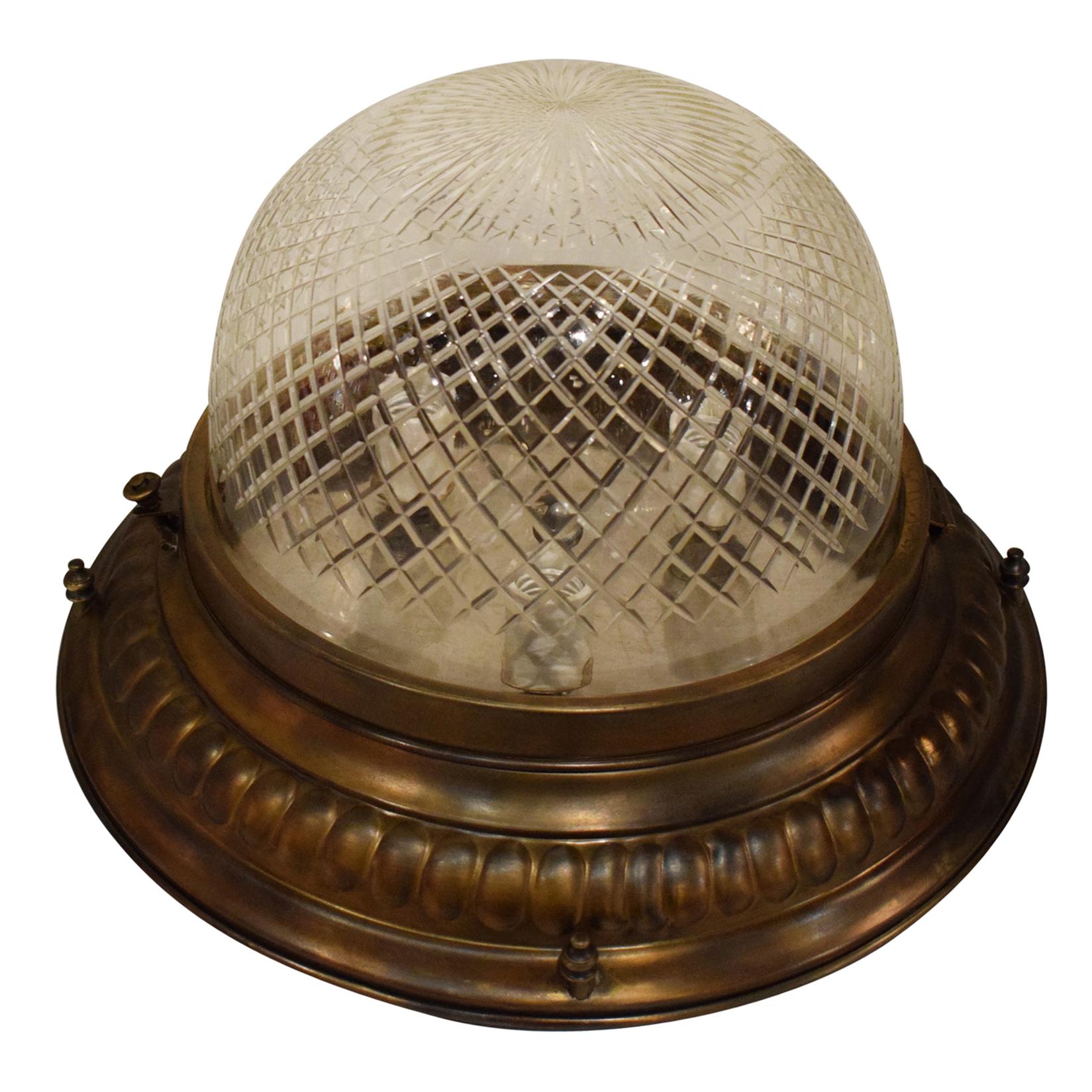 Fine Gilt Bronze Plafonnier with Handcut Crystal Dome
