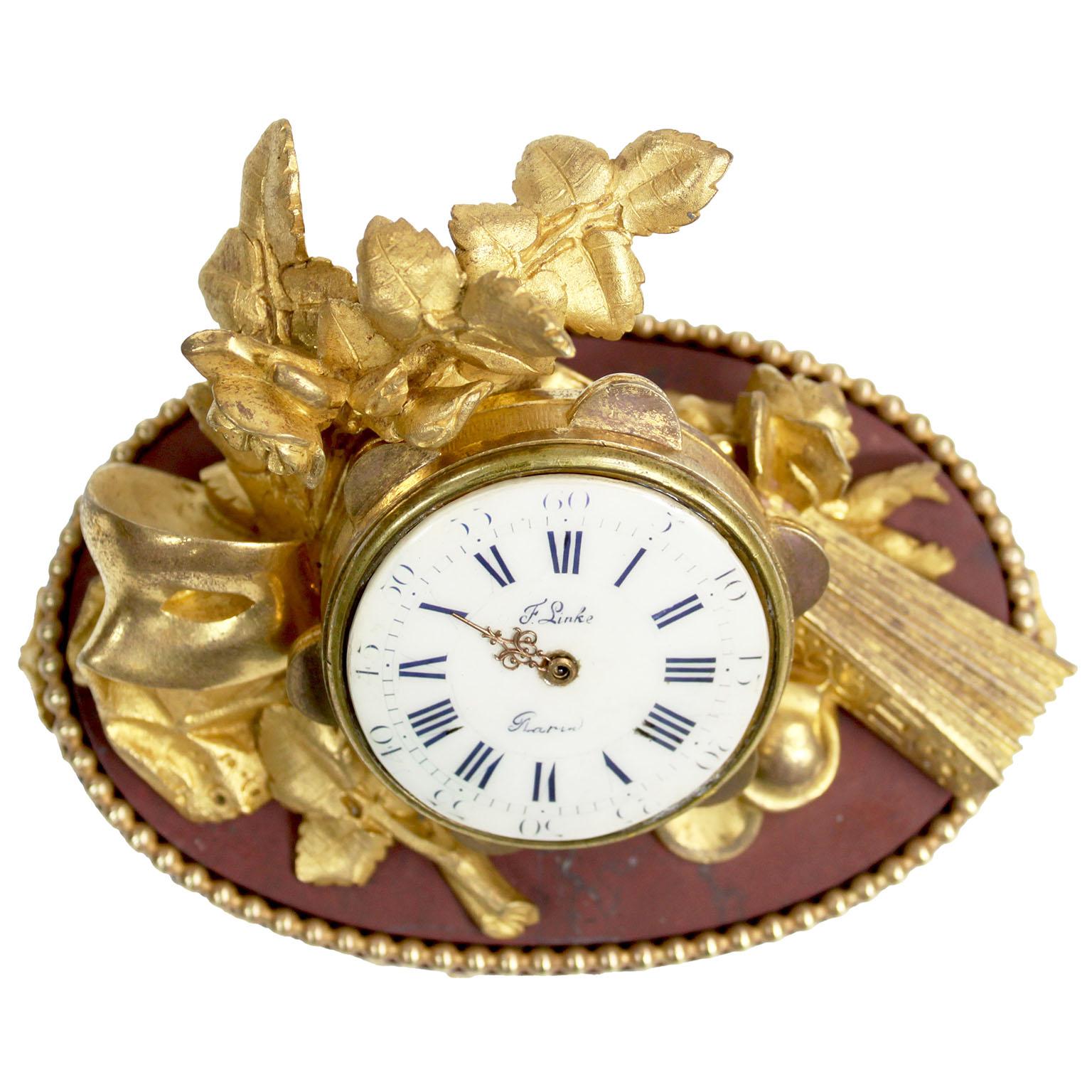French Fine Gilt-Bronze & Rouge Griotte Marble Table Clock - François Linke Index No 86 For Sale