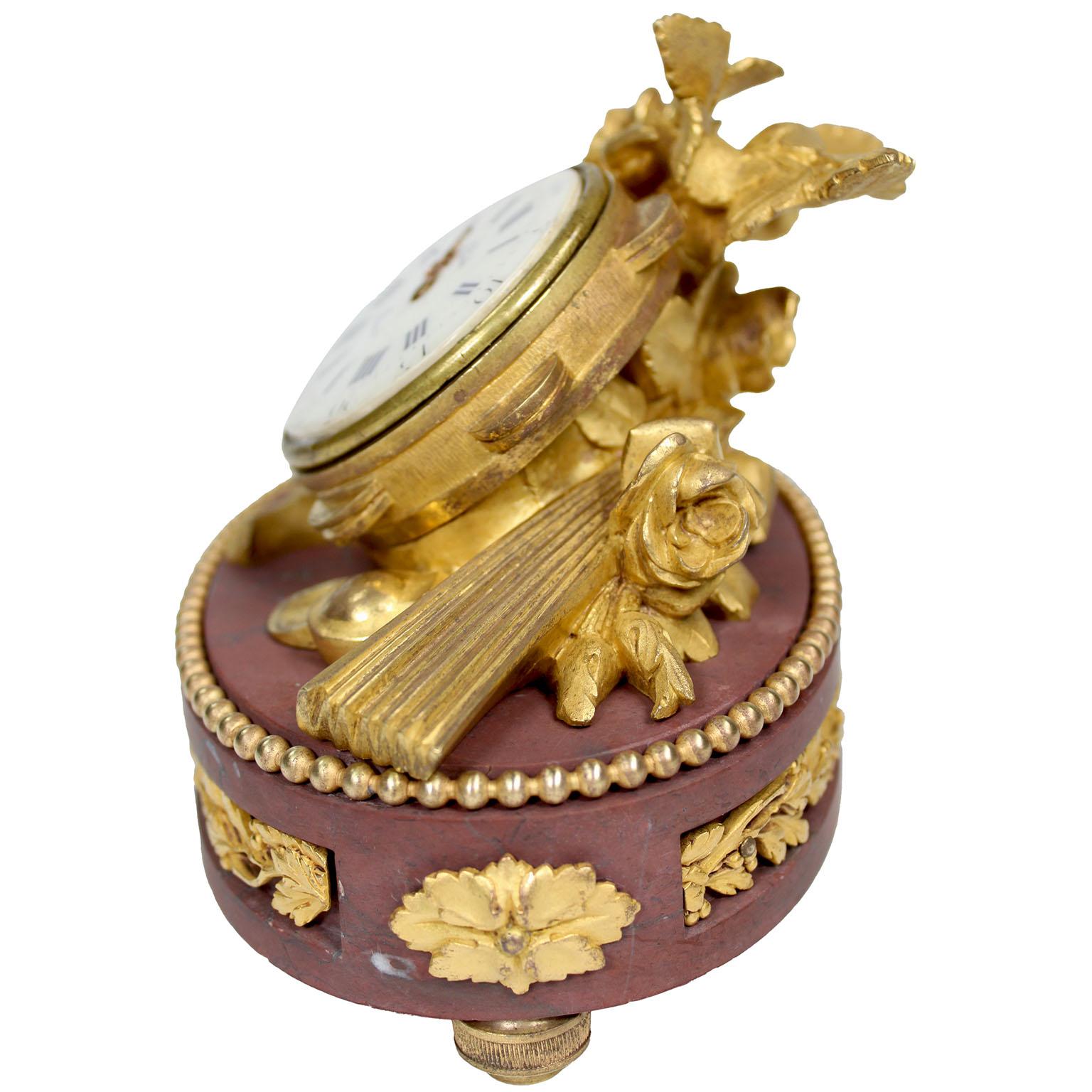 Bronze Pendule de table en bronze doré et marbre rouge Griotte - François Linke Index No 86 en vente