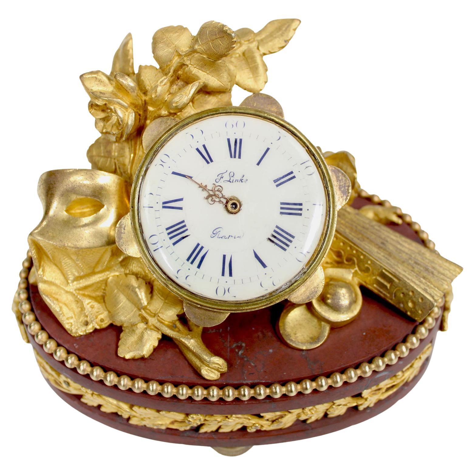 Pendule de table en bronze doré et marbre rouge Griotte - François Linke Index No 86 en vente