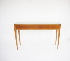 Raffinata consolle Gio Ponti, quattro cassetti, legno di ciliegio, ottone, 1955