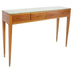 Großer, einzigartiger Gio Ponti-Konsolentisch mit vier Schubladen, Kirschbaumholz, Messing, 1955