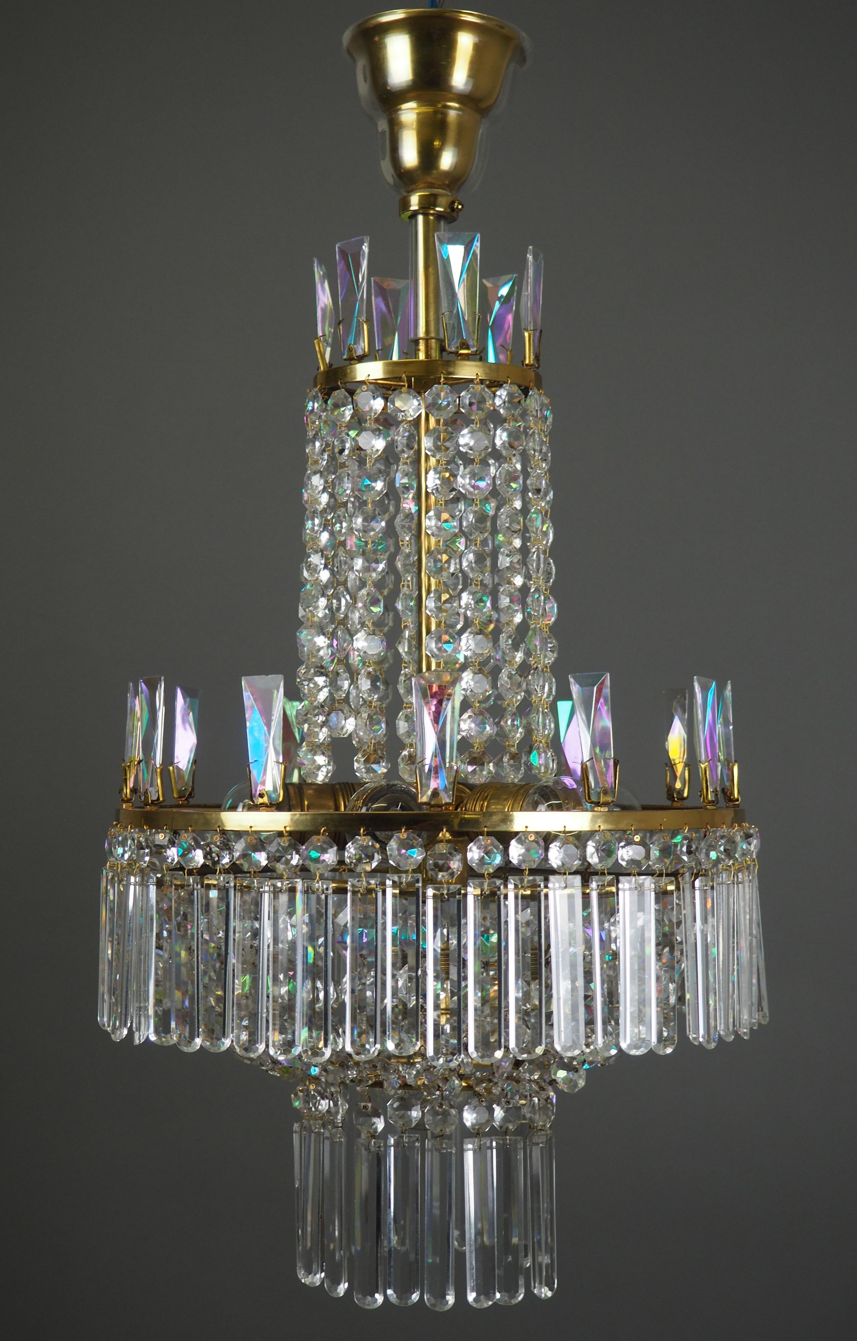 Empire Style Crystal  Chandelier by Lobmeyr, Vienna, circa 1950s In Good Condition In Wiesbaden, Hessen