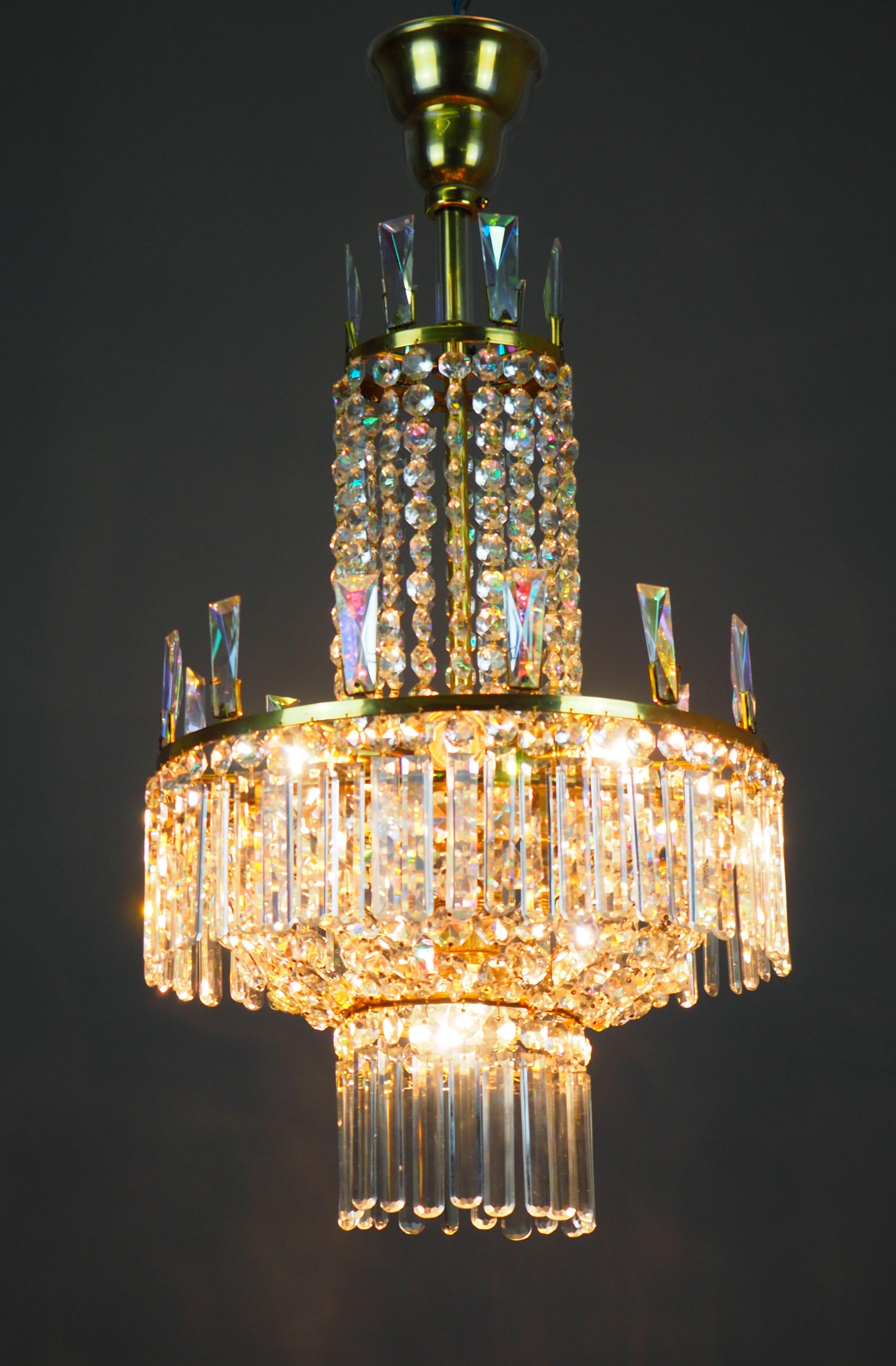 Brass Empire Style Crystal  Chandelier by Lobmeyr, Vienna, circa 1950s