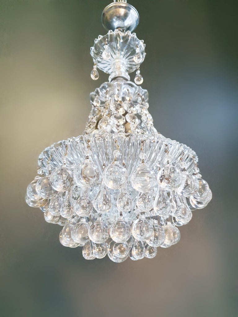European Fine Glass Chandelier Crystal Lustre Ceiling Lamp Antique Art Deco Chrome Silver For Sale