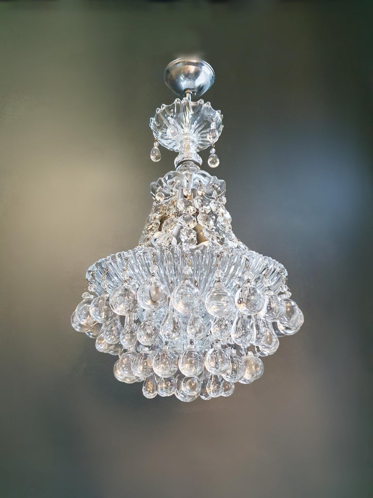 Fine Glass Chandelier Crystal Lustre Ceiling Lamp Antique Art Deco Chrome Silver In Good Condition For Sale In Berlin, DE