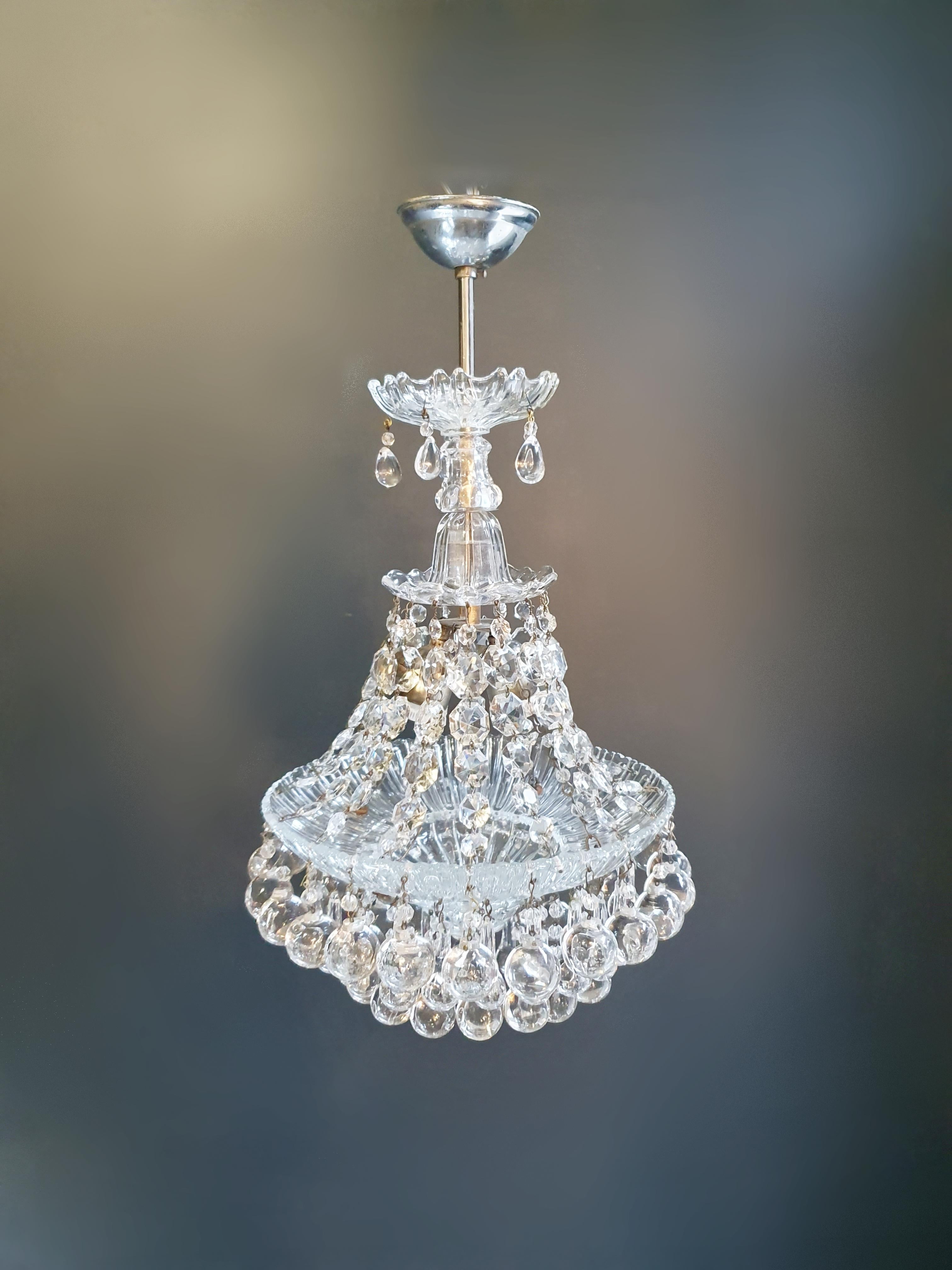 European Fine Glass Chandelier Crystal Lustre Ceiling Lamp Antique Art Deco Chrome Silver