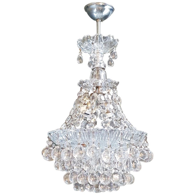 Fine Glass Chandelier Crystal Lustre Ceiling Lamp Antique Art Deco Chrome Silver For Sale