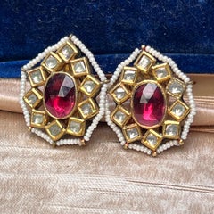 Fine Gold Antique Mughal Piece Tourmaline Diamond Earrings
