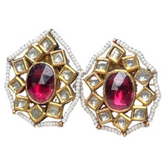Fine Gold Antique Mughal Piece Tourmaline Diamond Earrings