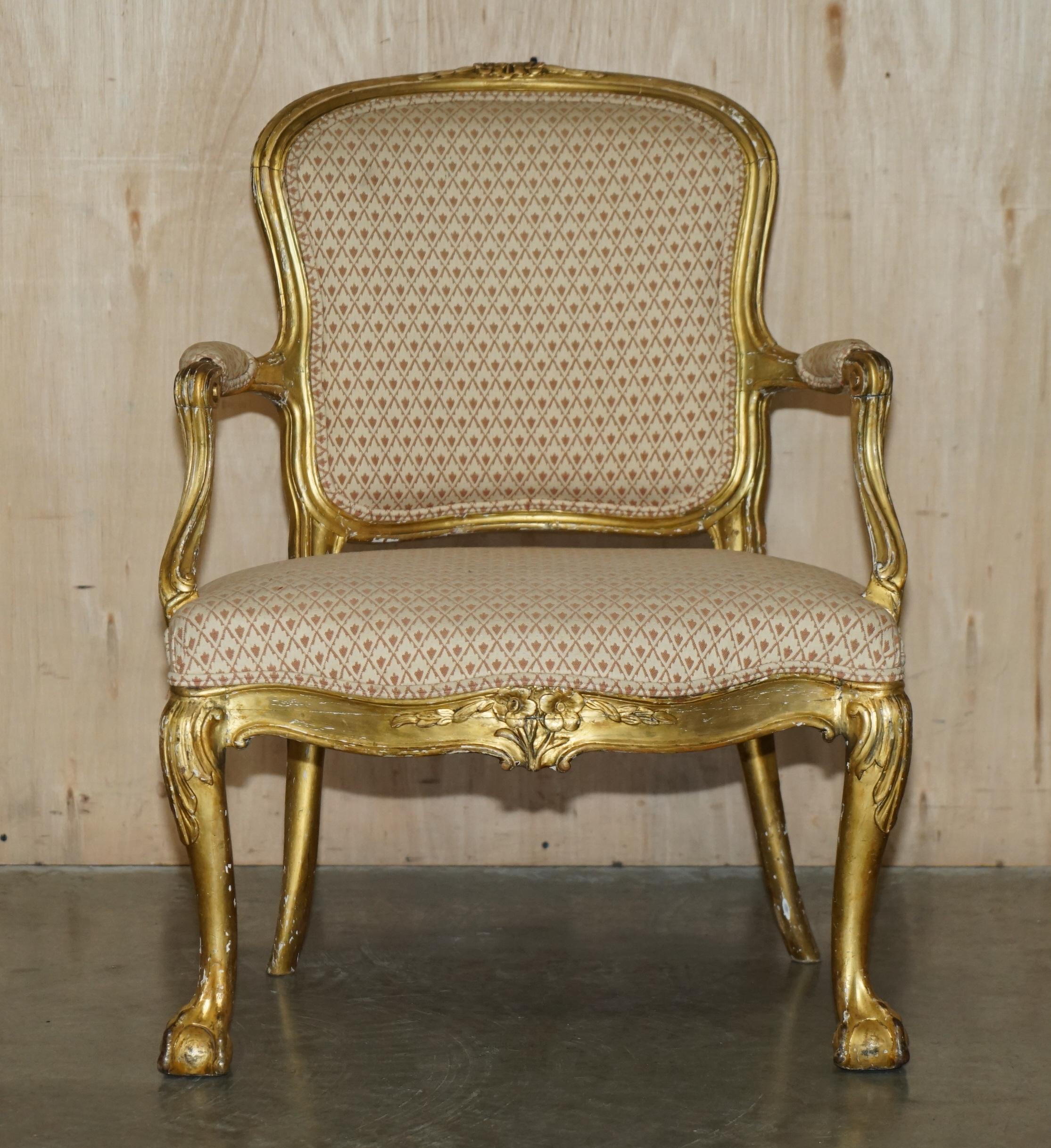 Royal House Antiques

Royal House Antiques is delighted to offer for sale this stunning, late 18th century circa 1790 French gold giltwood, Claw & Ball Cabriolet legged Bergère armchair 

Please note the delivery fee listed is just a guide, it