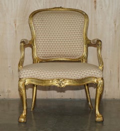 FINE GOLD GILTWOOD 18TH CENTURY CLAW & BALL FEET CARVED ANTIQUE BERGERE ARMCHAiR