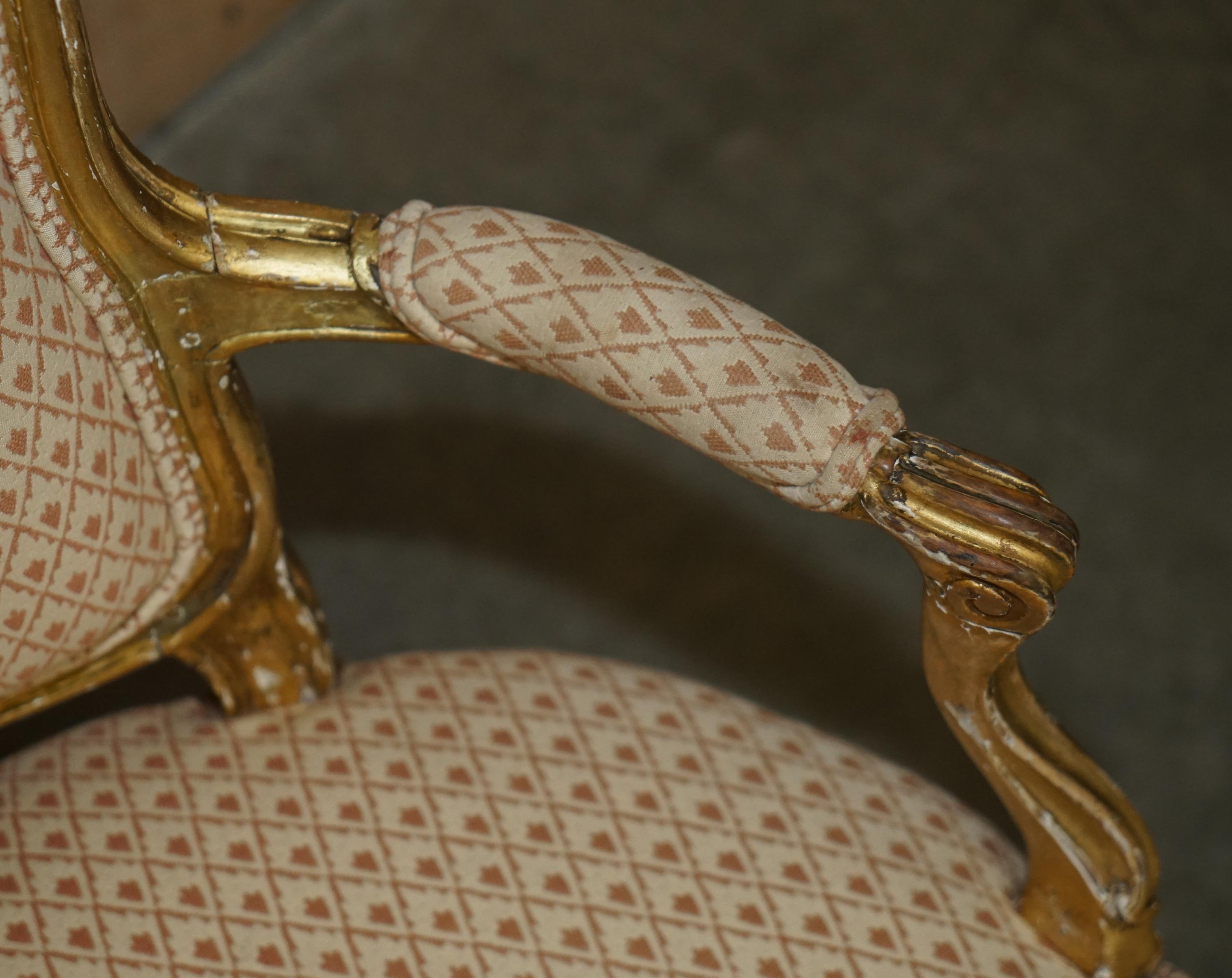 Upholstery FINE GOLD GILTWOOD 18TH CENTURY CLAW & BALL FEET CARVED ANTIQUE BERGERE ARMCHAiR For Sale